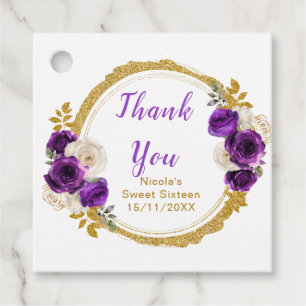 Etiquetas Para Lembrancinhas Roxo Escuro e Dourado Elegante Flor Doze Anos
