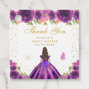Etiquetas Para Lembrancinhas Roxo Floral Morena Cabelo Princesa Doze Anos