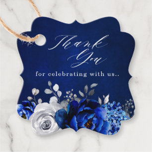 Etiquetas Para Lembrancinhas Royal Blue White Silver Floral Obrigado Tag Favor