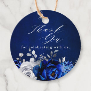 Etiquetas Para Lembrancinhas Royal Blue White Silver Floral Obrigado Tag Favor