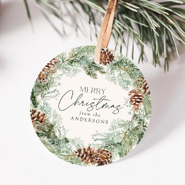 Etiquetas Para Lembrancinhas Rush Watercolor Pine Cone Wreath Feliz Natal