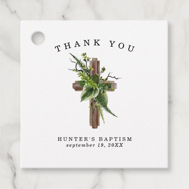 Etiquetas Para Lembrancinhas Rustic Fern Greenery | Marca de Favor do Batismo (Frente)