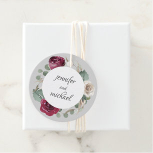 Etiquetas Para Lembrancinhas Rustic Watercolor Floral Burgundy e Rosas Brancas