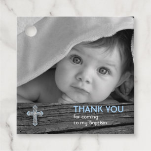 Etiquetas Para Lembrancinhas Rustic Wood Vintage Cross Photo Baptism Obrigado