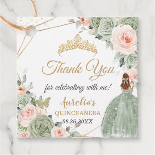 Etiquetas Para Lembrancinhas Sage Green Blush Floral Red Hair Girl Quinceañera