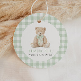 Etiquetas Para Lembrancinhas Sage Green Gingham Teddy Bear Baby Shower