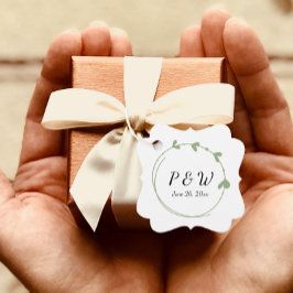 Etiquetas Para Lembrancinhas Sage Green Simple Heart Wreath Monograma Casamento