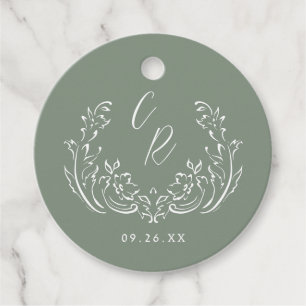 Etiquetas Para Lembrancinhas Sage Sketch Vintage Flourish Monograme Casamento