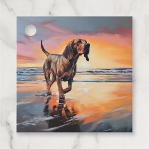 Etiquetas Para Lembrancinhas Sandy Paws Bloodhound Dog em Beach Sunset