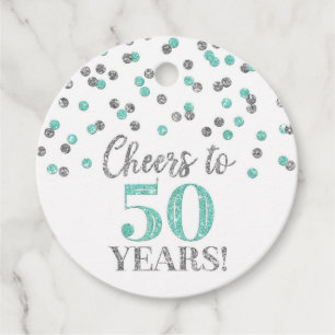 Etiquetas Para Lembrancinhas Saúde a 50 anos Turquesa Silver Confetti