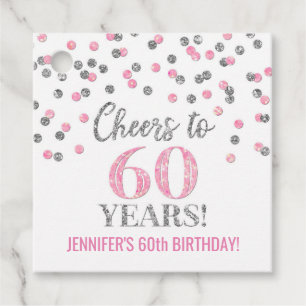 Etiquetas Para Lembrancinhas Saúde para 60 anos de Confetti Prateado Rosa