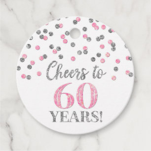 Etiquetas Para Lembrancinhas Saúde para 60 anos de Confetti Prateado Rosa
