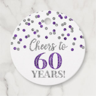 Etiquetas Para Lembrancinhas Saúde para 60 anos de Confetti Prateado Roxo