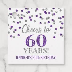 Etiquetas Para Lembrancinhas Saúde para 60 anos de Confetti Prateado Roxo