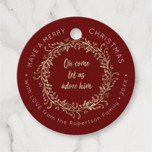 Etiquetas Para Lembrancinhas Script Glitter Dourado de Rosa de Wreath de Natal