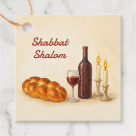 Etiquetas Para Lembrancinhas Shabbat Shalom Watercolor Challah, Wine & Candles