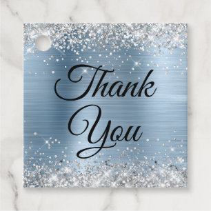 Etiquetas Para Lembrancinhas Silver Glitter Azul Claro Obrigado
