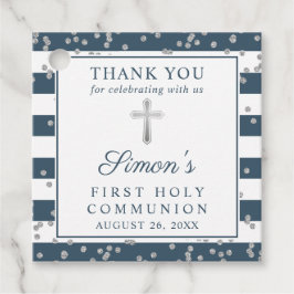 Etiquetas Para Lembrancinhas Silver Glitter Marinho Blue Primeira Comunhão Obri
