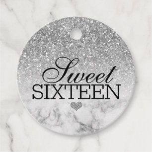 Etiquetas Para Lembrancinhas Silvery Faux Glitter/Marble Sweet 16