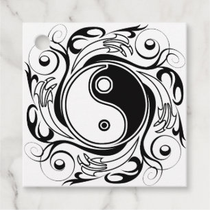 Etiquetas Para Lembrancinhas Símbolo Yin & Yang Estilo de Tatuagem Preto e Bran