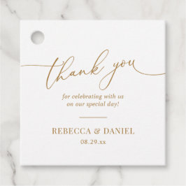 Etiquetas Para Lembrancinhas Simples Elegante Branco e Dourado Script Obrigado