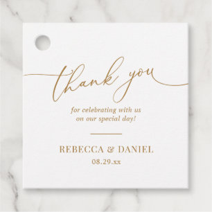 Etiquetas Para Lembrancinhas Simples Elegante Branco e Dourado Script Obrigado