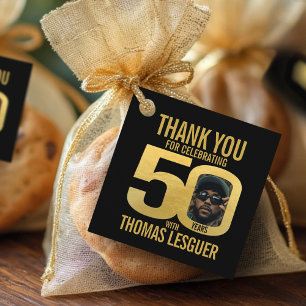 Etiquetas Para Lembrancinhas Simples foto de 50º aniversário preto e dourado