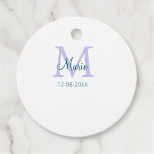 Etiquetas Para Lembrancinhas simples nome de adição monograma, cor verde roxa