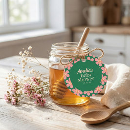 Etiquetas Para Lembrancinhas Sinal de Paz Retrô Flor Verde Rosa Chás de Bebê