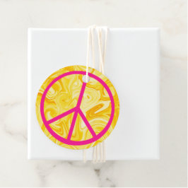 Etiquetas Para Lembrancinhas Sinal de Paz Rosa Groovy Amarelo Pintura Arte Colo