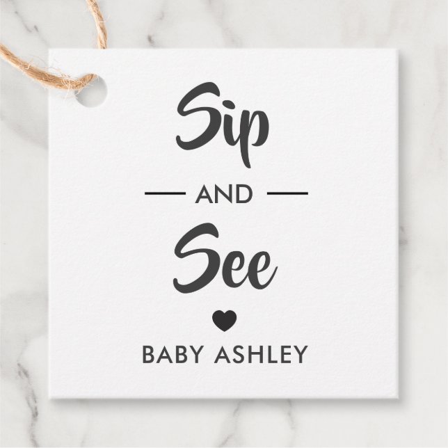 Etiquetas Para Lembrancinhas Sip and See Tag, New Baby Gift Tag, Chá de fraldas (Frente)