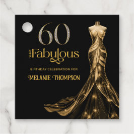 Etiquetas Para Lembrancinhas Sixty and Fabulous Gold Dress Black 60th Birthday