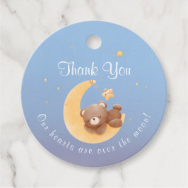 Etiquetas Para Lembrancinhas Sleepy Teddy Bear Moon Soft Blue Baby Shower