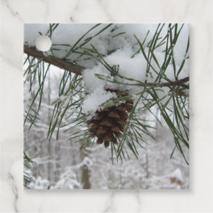 Etiquetas Para Lembrancinhas Snowy Pine Branch Winter Nature Fotografia