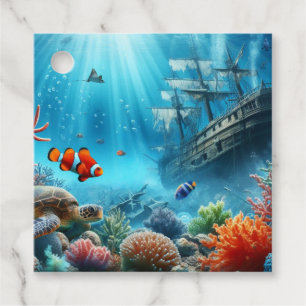 Etiquetas Para Lembrancinhas Sob o mar, tartaruga, coral, navio, palhaço