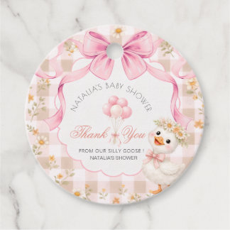 Etiquetas Para Lembrancinhas soft pink gingham Silly goose Bow Baby Shower