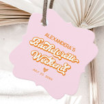 Etiquetas Para Lembrancinhas Solário Cor-de-rosa e laranja<br><div class="desc">Adicione um toque divertido à sua celebração com estas Etiquetas de Favor de Bachelorette Pink Personalizado e Laranja. Perfeito para um tema de solteirona ou tema de soleira tequila sunrise, eles são excelente para uma festa de piscina de solteiros ou temas de festa de solteira de praia. Um detalhe de...</div>