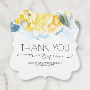 Etiquetas Para Lembrancinhas Sr. e Sra. Yellow e Blue Floral Obrigado
