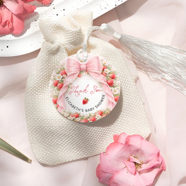 Etiquetas Para Lembrancinhas Strawberry Bow Coquette Baby Shower Thank You (Criador carregado)