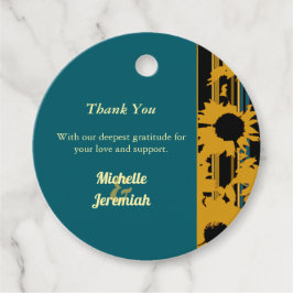 Etiquetas Para Lembrancinhas Sunflower Teal Blue Gold Modern Wedding Thank You