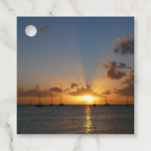 Etiquetas Para Lembrancinhas Sunset com Imagem de Paisagem Tropical de Barcos d