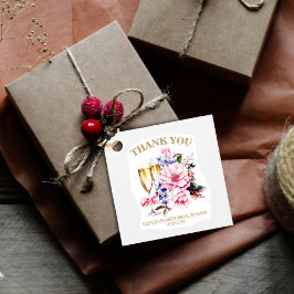 Etiquetas Para Lembrancinhas Taça de Champanhe Floral Rosa Obrigado