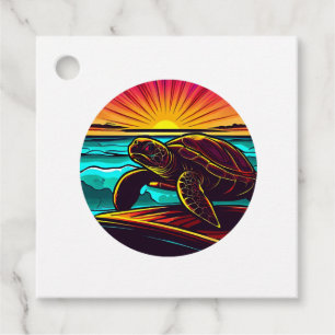 Etiquetas Para Lembrancinhas Tartaruga ao Pôr do Sol, Inspirando Design da Natu