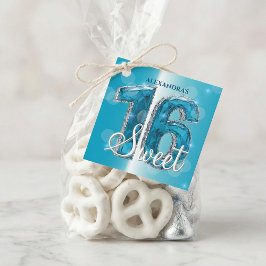 Etiquetas Para Lembrancinhas Teal Blue Diamond Gemstone Sweet 16 Birthday Party