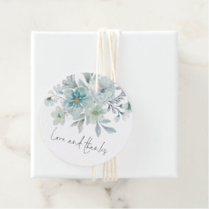 Etiquetas Para Lembrancinhas Teal Blue Sea Mist Floral Script Love and Obrigado