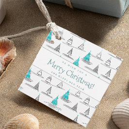 Etiquetas Para Lembrancinhas Teal Christmas Tree Pattern#5 ID1009