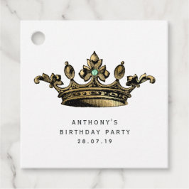 Etiquetas Para Lembrancinhas Teal e Dourada Vintage Crown Aquamarine Gemstone