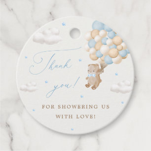 Etiquetas Para Lembrancinhas Teddy Bear com Balões Azuis Obrigado
