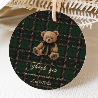 Etiquetas Para Lembrancinhas Teddy Bear Green Tartan Baby Shower