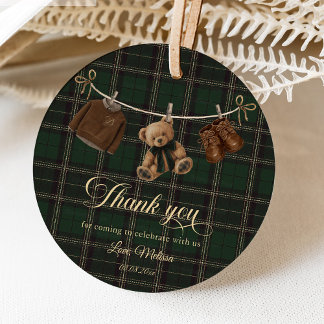 Etiquetas Para Lembrancinhas Teddy Bear Green Tartan Baby Shower
